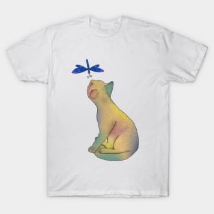 Katze mit blauer Libelle T-Shirt